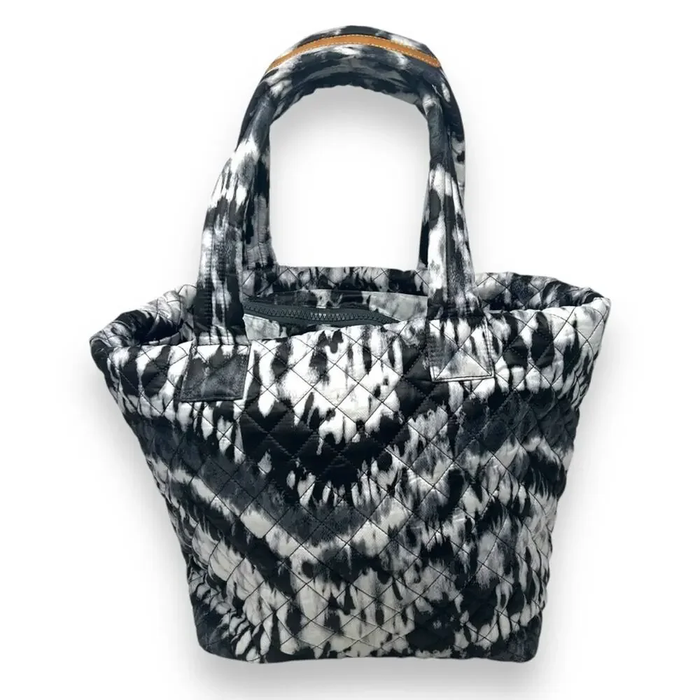 MZ Wallace Metro Tote in Wave Tie Dye Black Gray White Zipper Quilted Bag